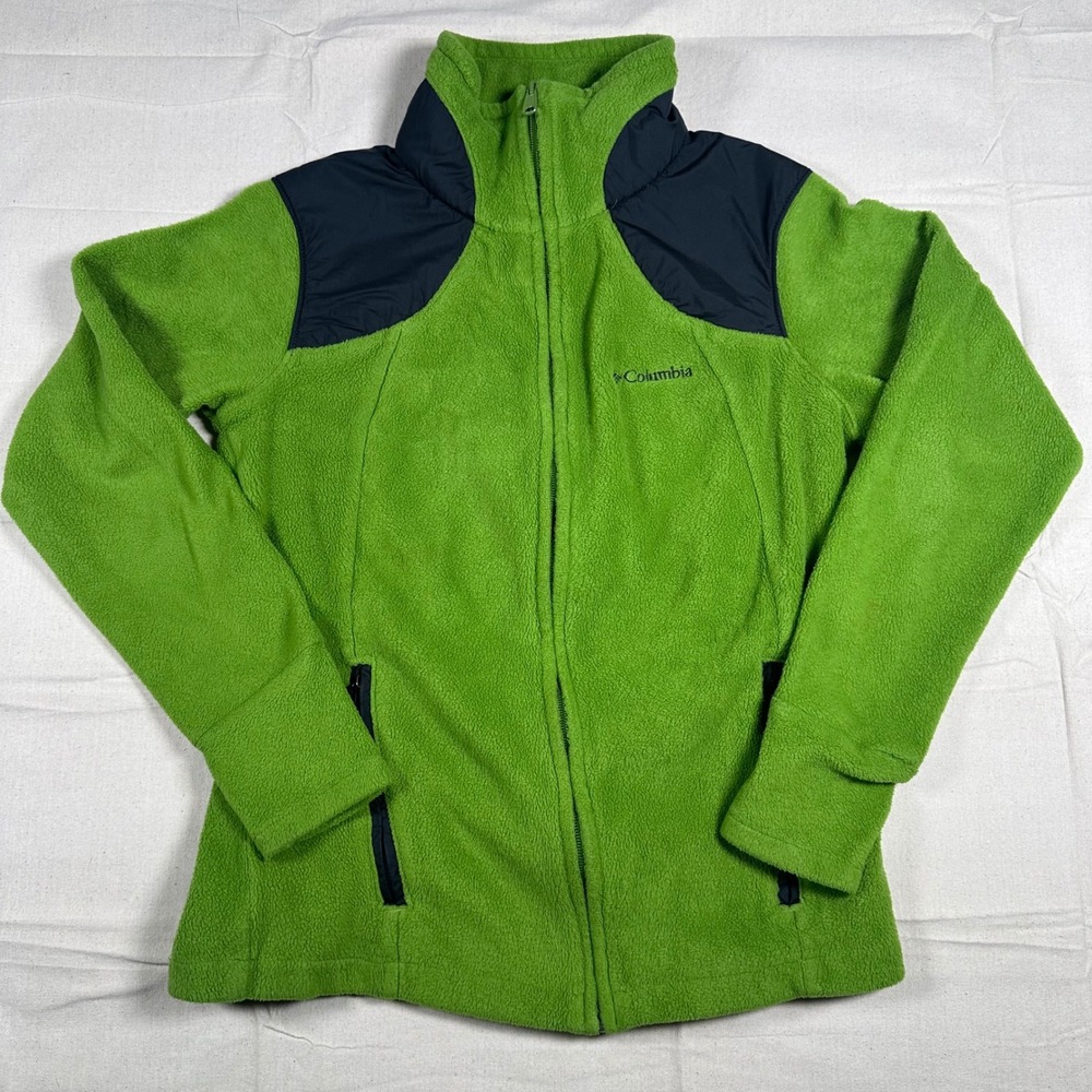 Columbia Womens Full Zip Fleece Jacket Lime Green w Thumbholes L